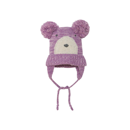 Chapeau d'hiver Animaux des bois mauve chiné à oreilles pour bébés E10ZA02