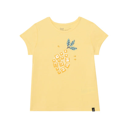 T-shirt à manches courtes jaune avec imprimé graphique en coton biologique E30I70