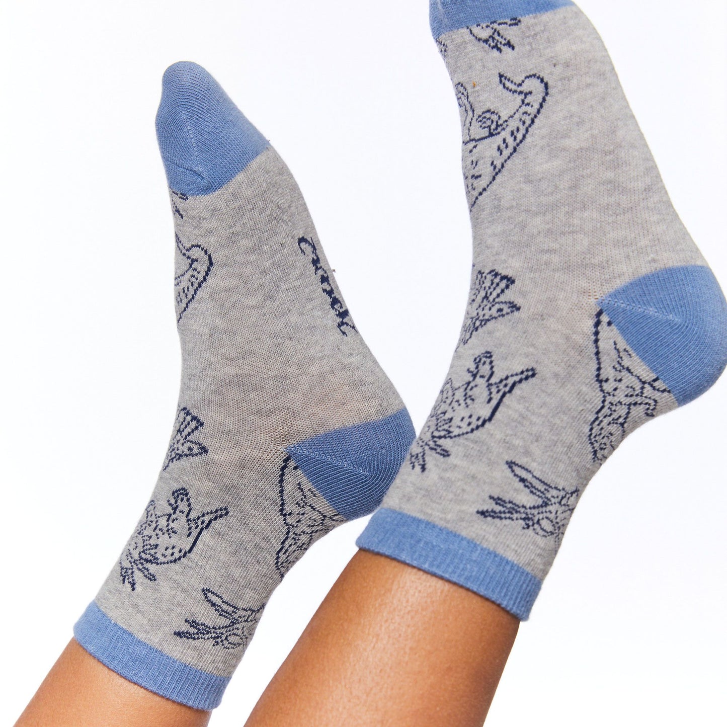 Boutique Petites Fleurs - Chaussettes gris pâle chiné avec imprimé de dinosaures E30YBS - Deux par Deux