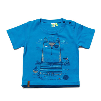 T-shirt bleu chat pirate S1851-01