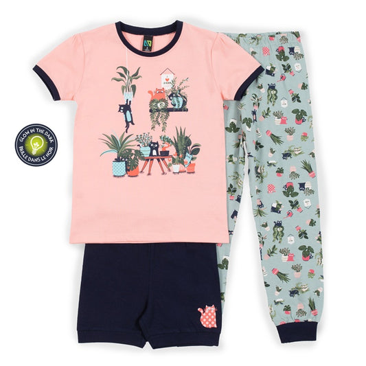 Boutique Petites Fleurs - Pyjama 3 pièces Chats Corail S23P54